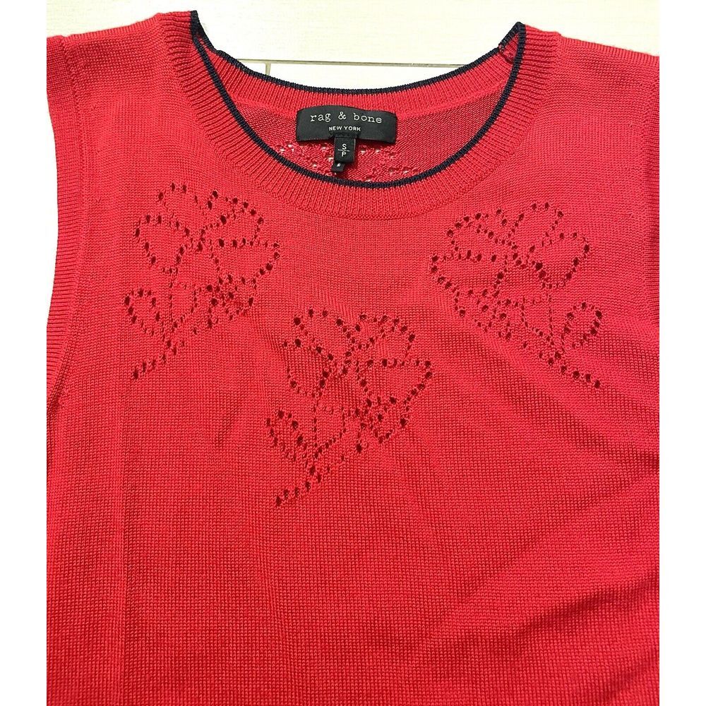 Rag & Bone Dress Women's Small Adriana Red Knit Floral Cut Out Merino Wool Blend - Picture 5 of 5